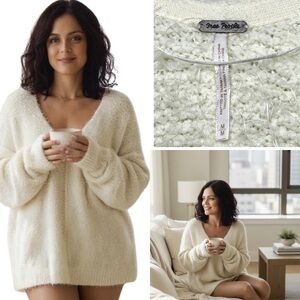 Free People Cream V-Neck Sweater